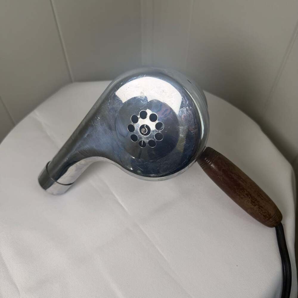 Bersted Mfg Co Vintage Chrome Hair Dryer Wood Handle